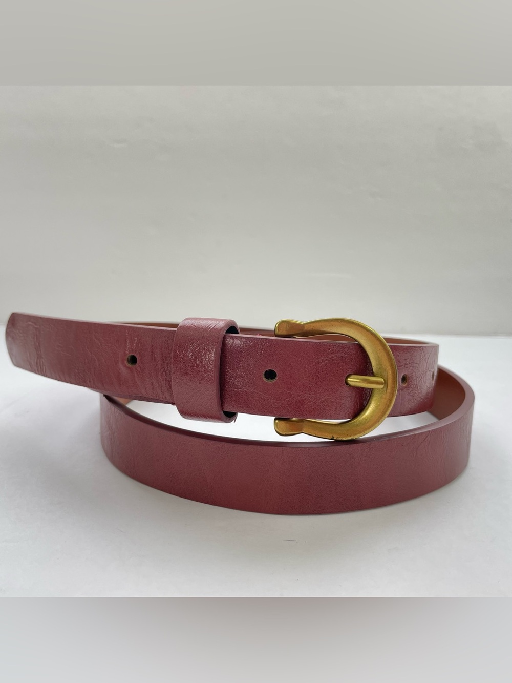 Women's Deep Berry Vegan Leather Belt with Gold-Tone Buckle